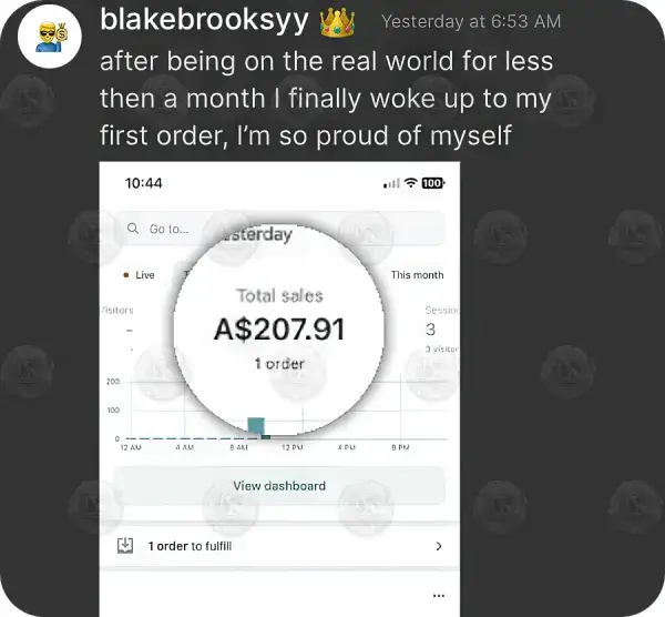 A Hustlers University first Shopify sale
