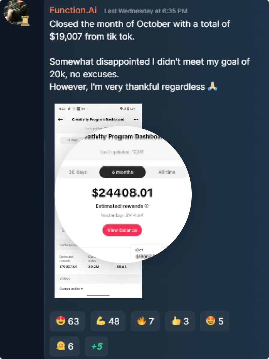 A Hustlers University student sharing a client payment