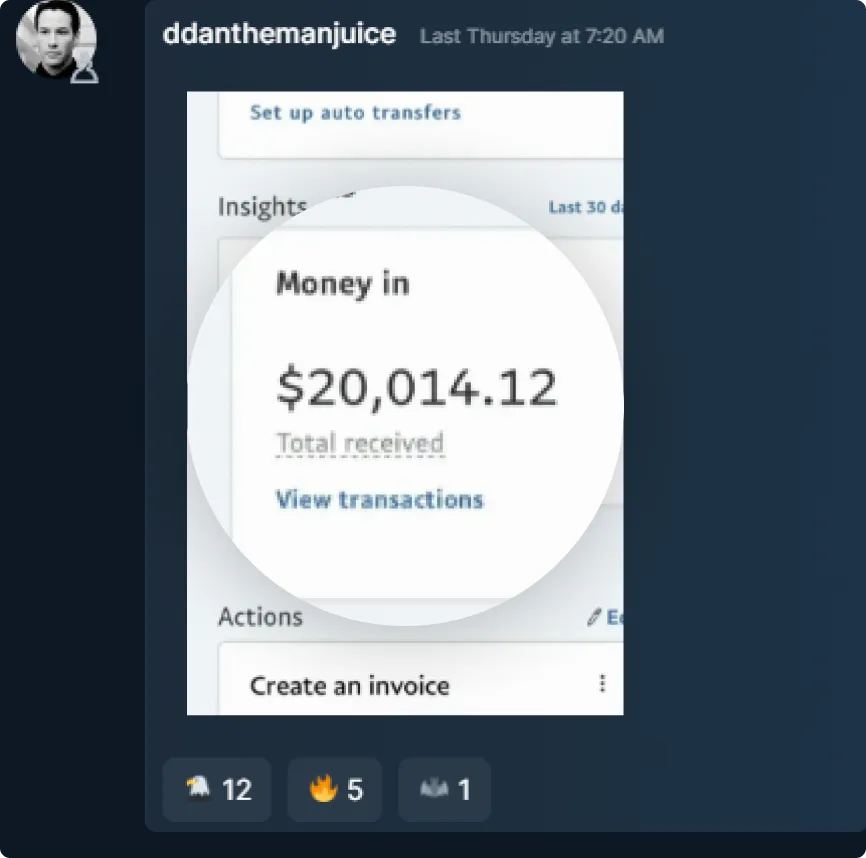 A Hustlers University member posting their monthly earnings