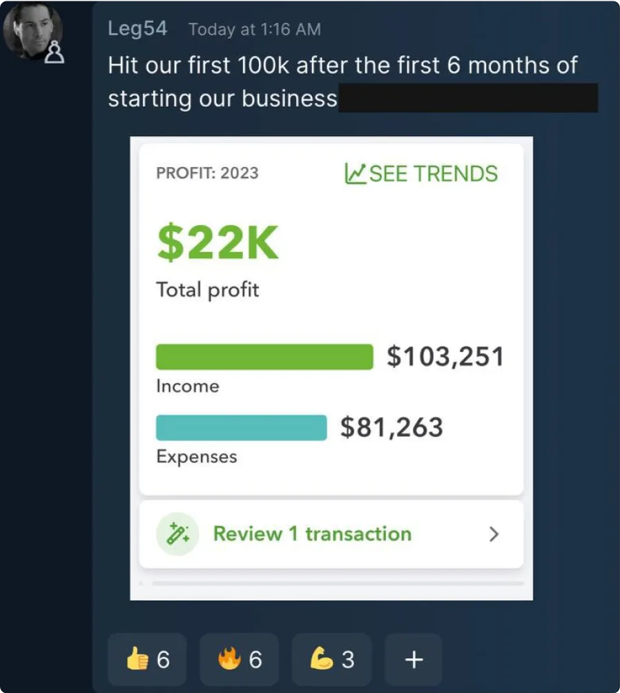 A Hustlers University student sharing profit from their online business